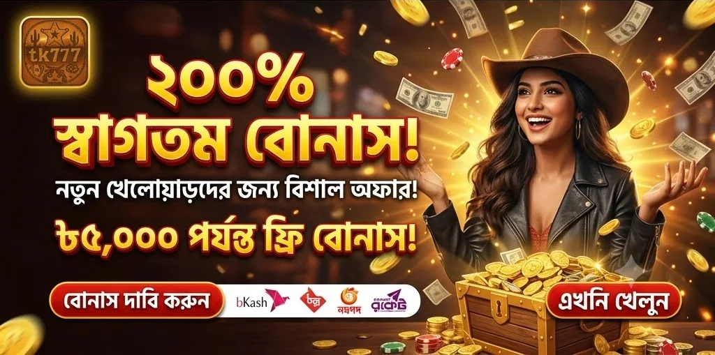 TK777 welcome bonus promotional artwork in Bangla